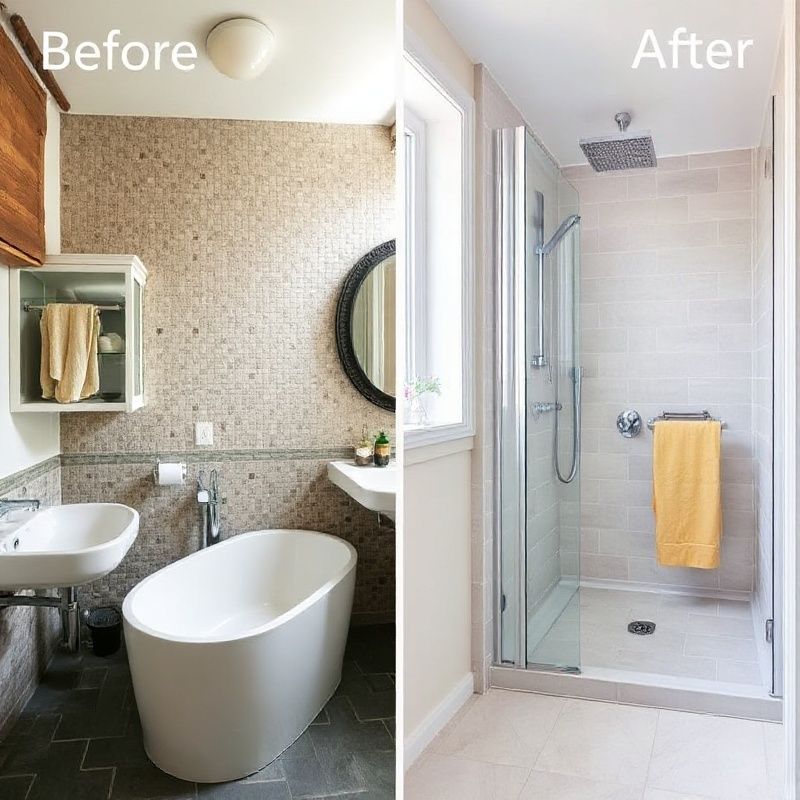 Salle de bain avant/après avec douche à l'italienne