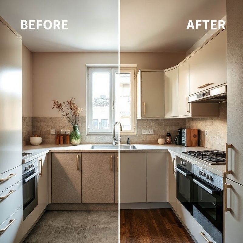 Cuisine d'appartement alsacien avant et après rénovation